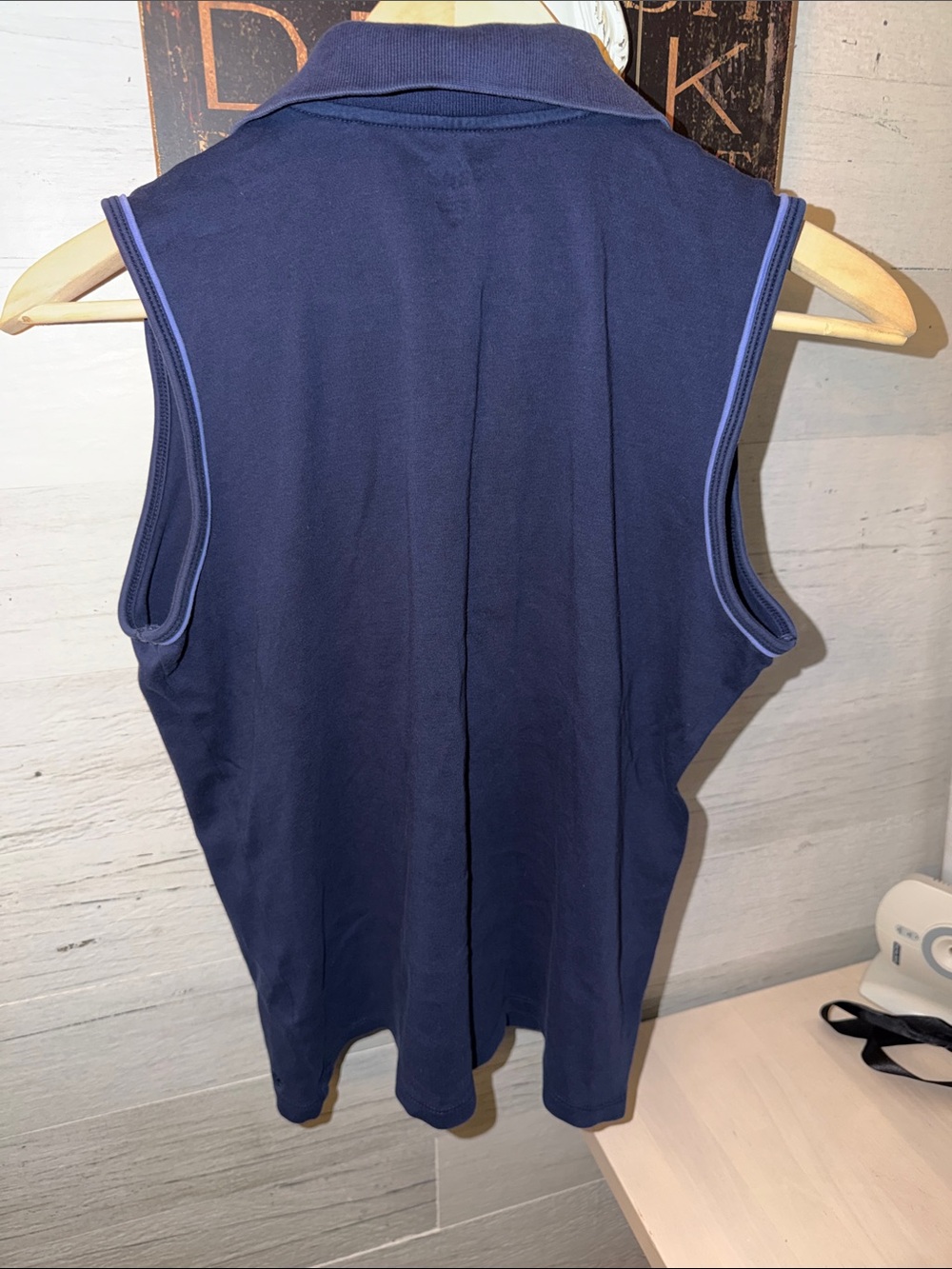 Izod Vintage Navy Sleeveless Polo Tank with Light Blue Trim & 3/4 Zipper - Picture 5 of 10